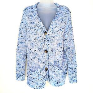 SINGLE THREAD Blue and White Knit Cardigan Sweater Size Medium